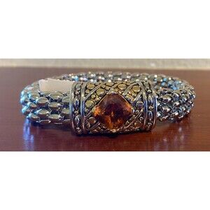 MX  Silver Bracelet w/Orange Gemstone Magnet Closure